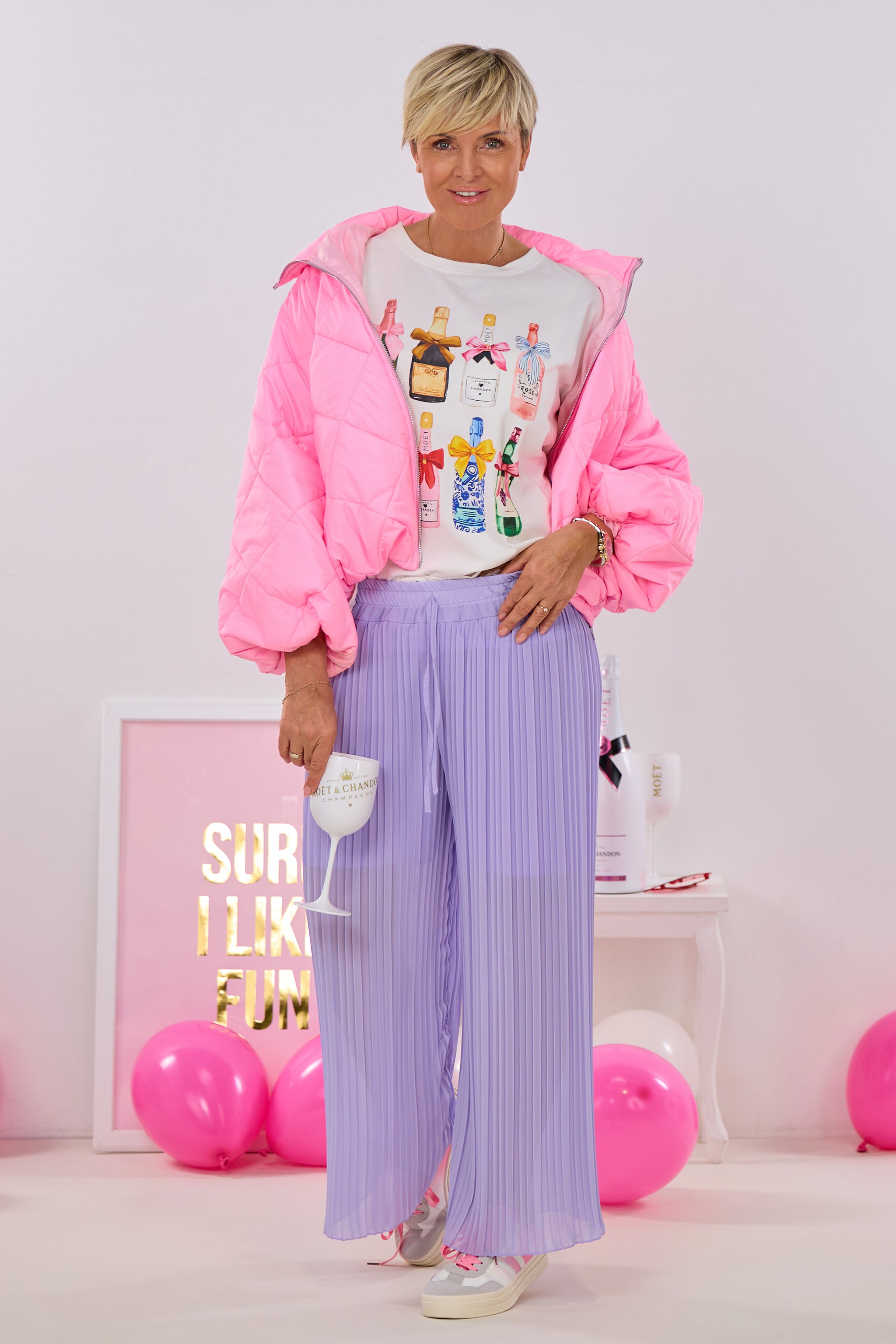 Plissée Hose mit elastischem Bund, flieder