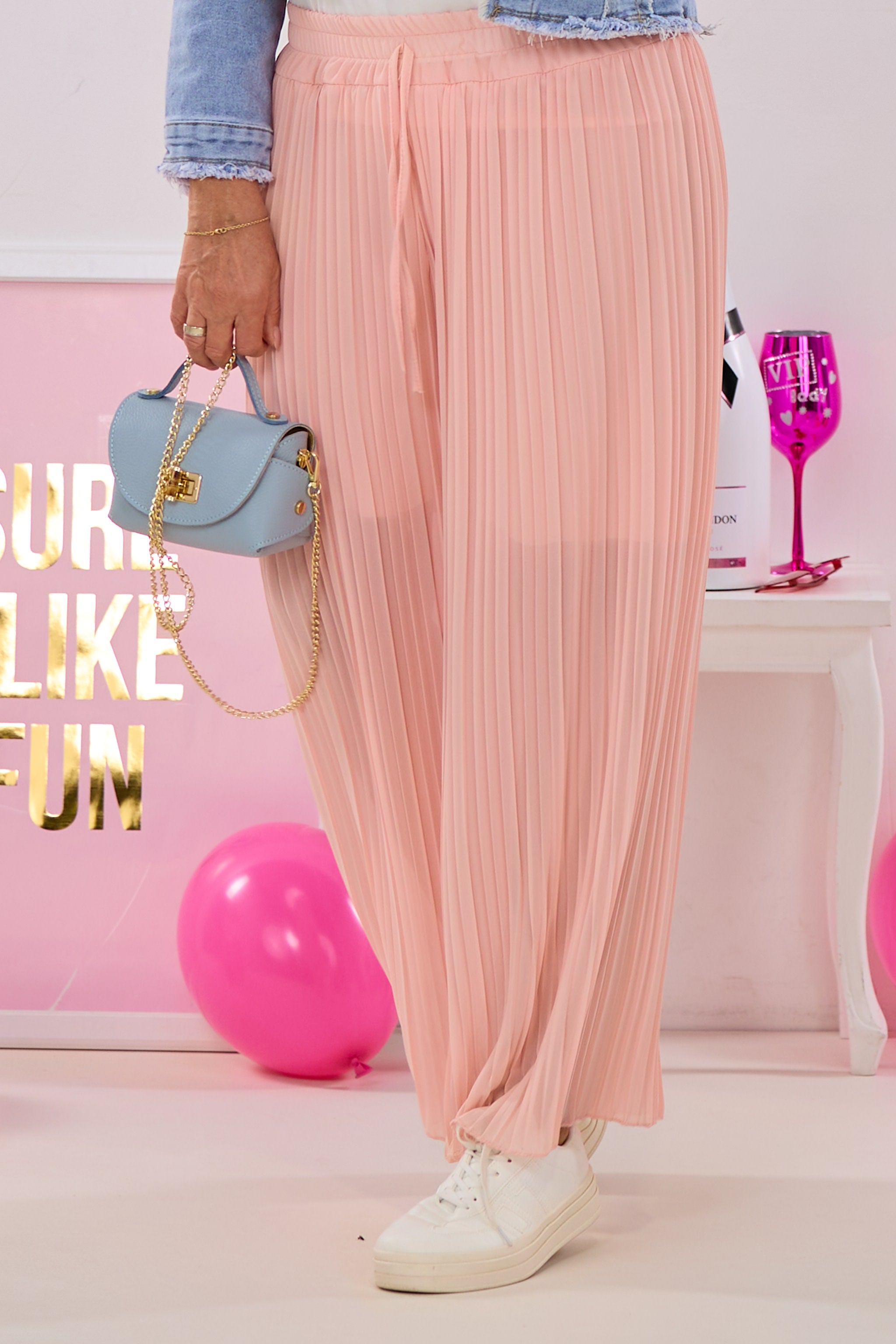 Plissée Hose mit elastischem Bund, rosa