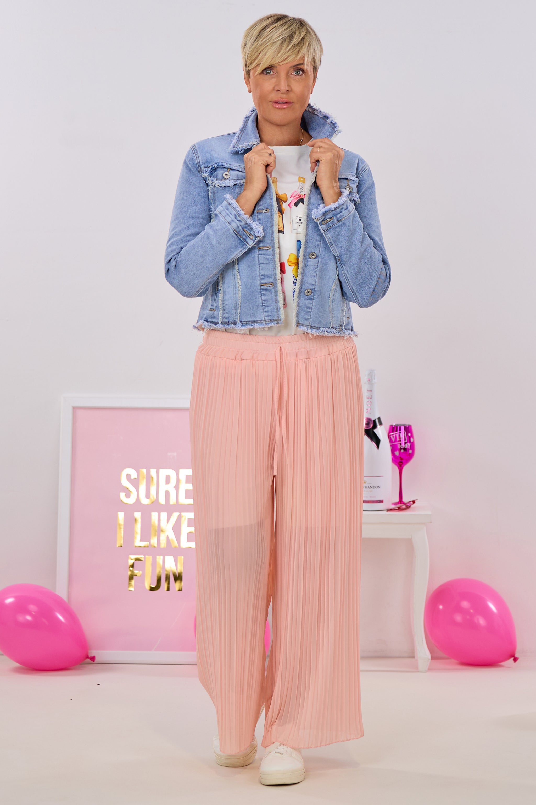 Plissée Hose mit elastischem Bund, rosa