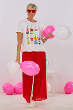 Pleated pants with an elastic waistband, red
