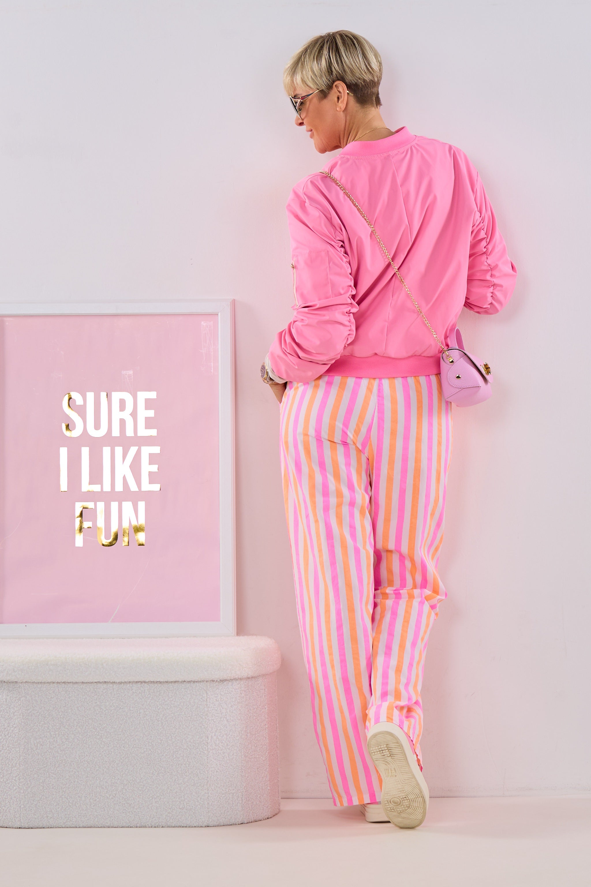 gestreifte Hose, ecru-pink-orange