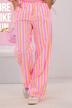 gestreifte Hose, ecru-pink-orange