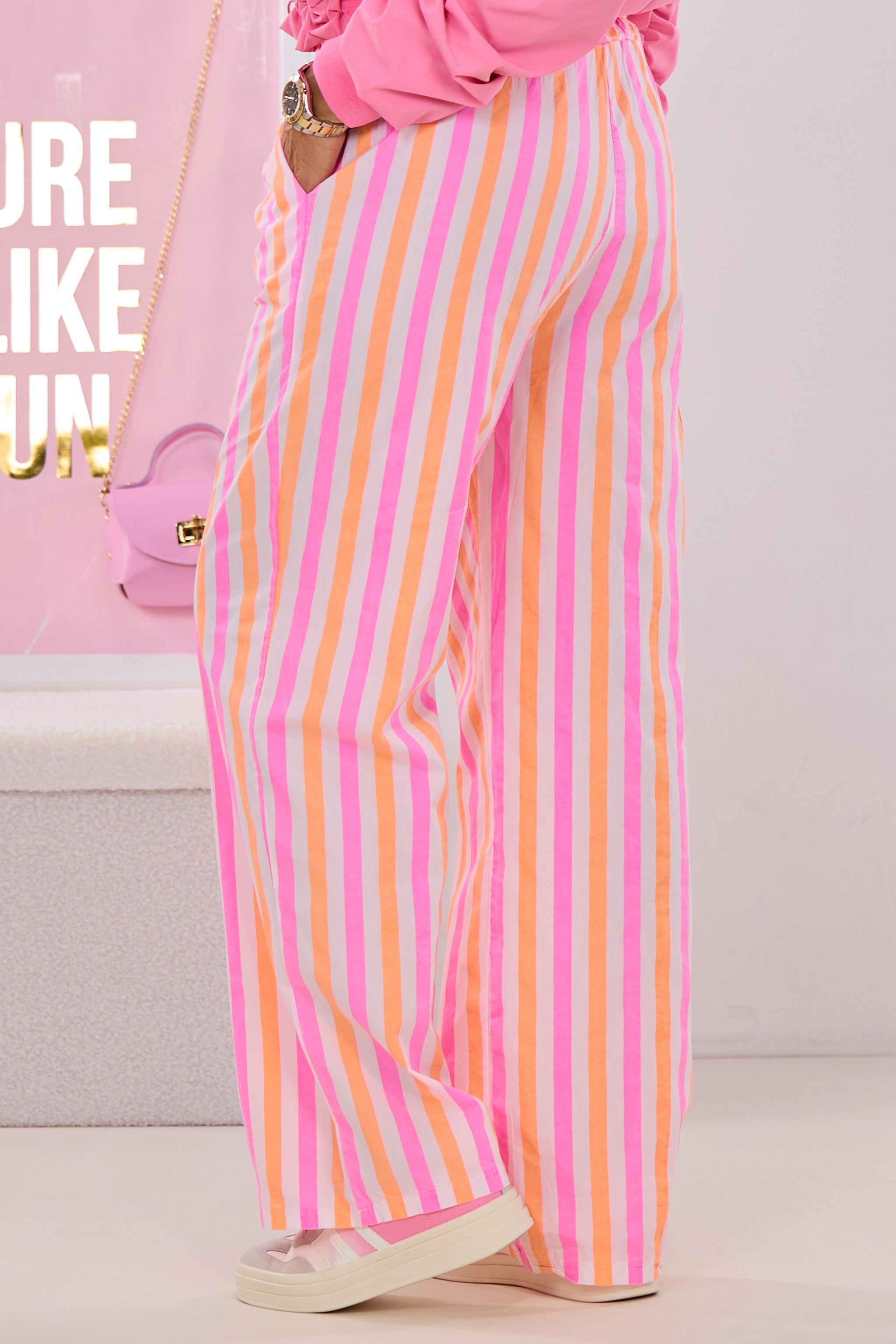 gestreifte Hose, ecru-pink-orange