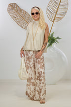 schimmernde Musselin Hose, taupe-creme