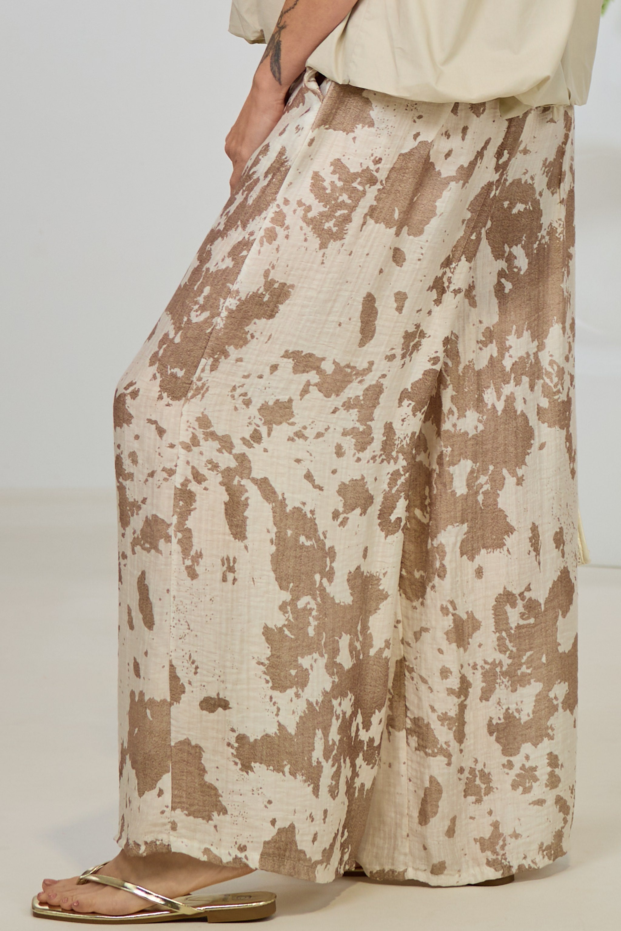 schimmernde Musselin Hose, taupe-creme