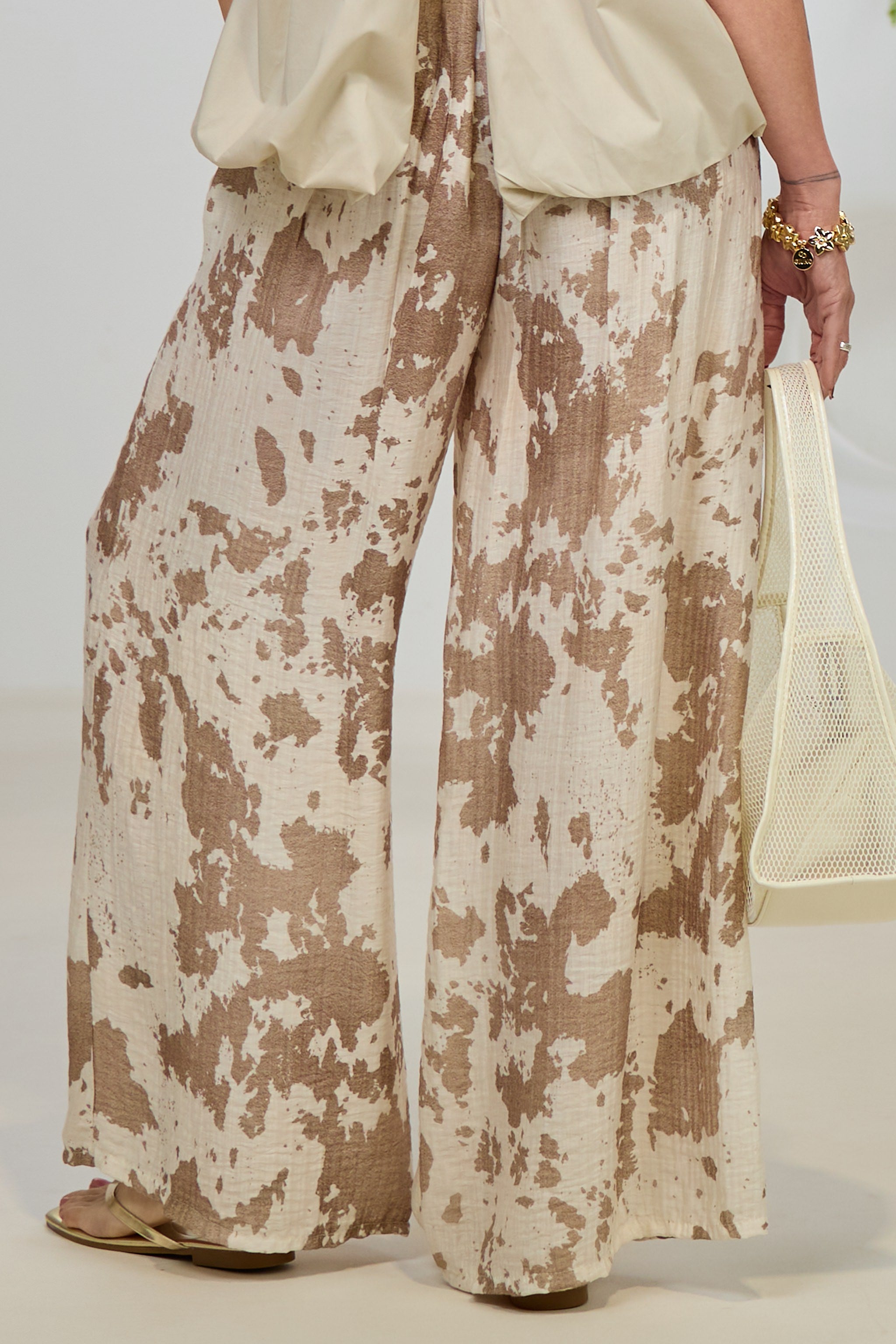schimmernde Musselin Hose, taupe-creme