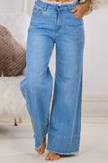 Highwaist Jeans mit weiten Beinen, denim blue