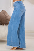 Highwaist Jeans mit weiten Beinen, denim blue