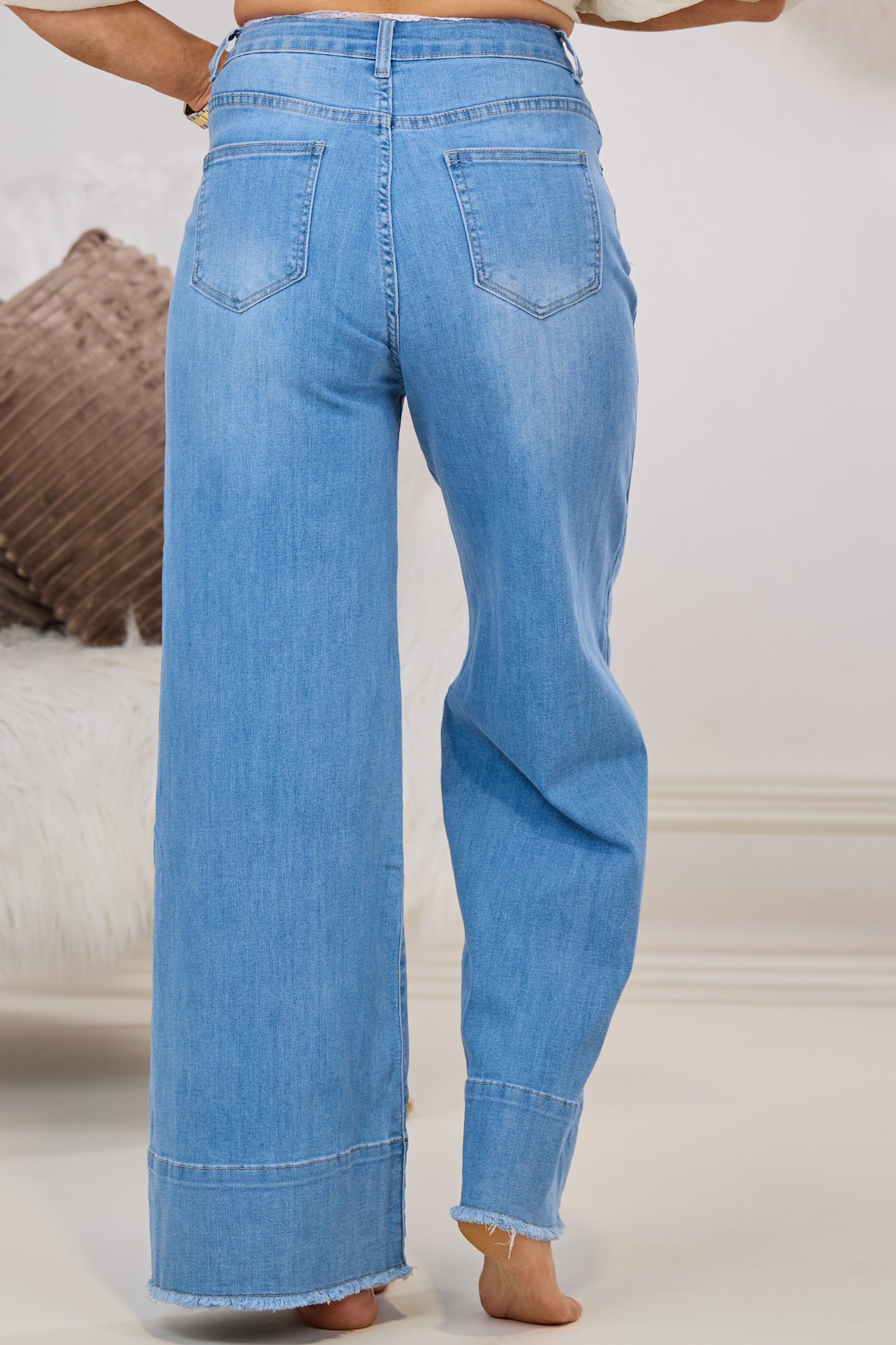 Highwaist Jeans mit weiten Beinen, denim blue
