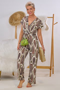 Jumpsuit mit V-Ausschnitt, braun-khaki-creme