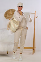 Weiche Hose mit großen Herzen, beige