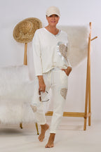 Weiche Hose mit großen Herzen, creme