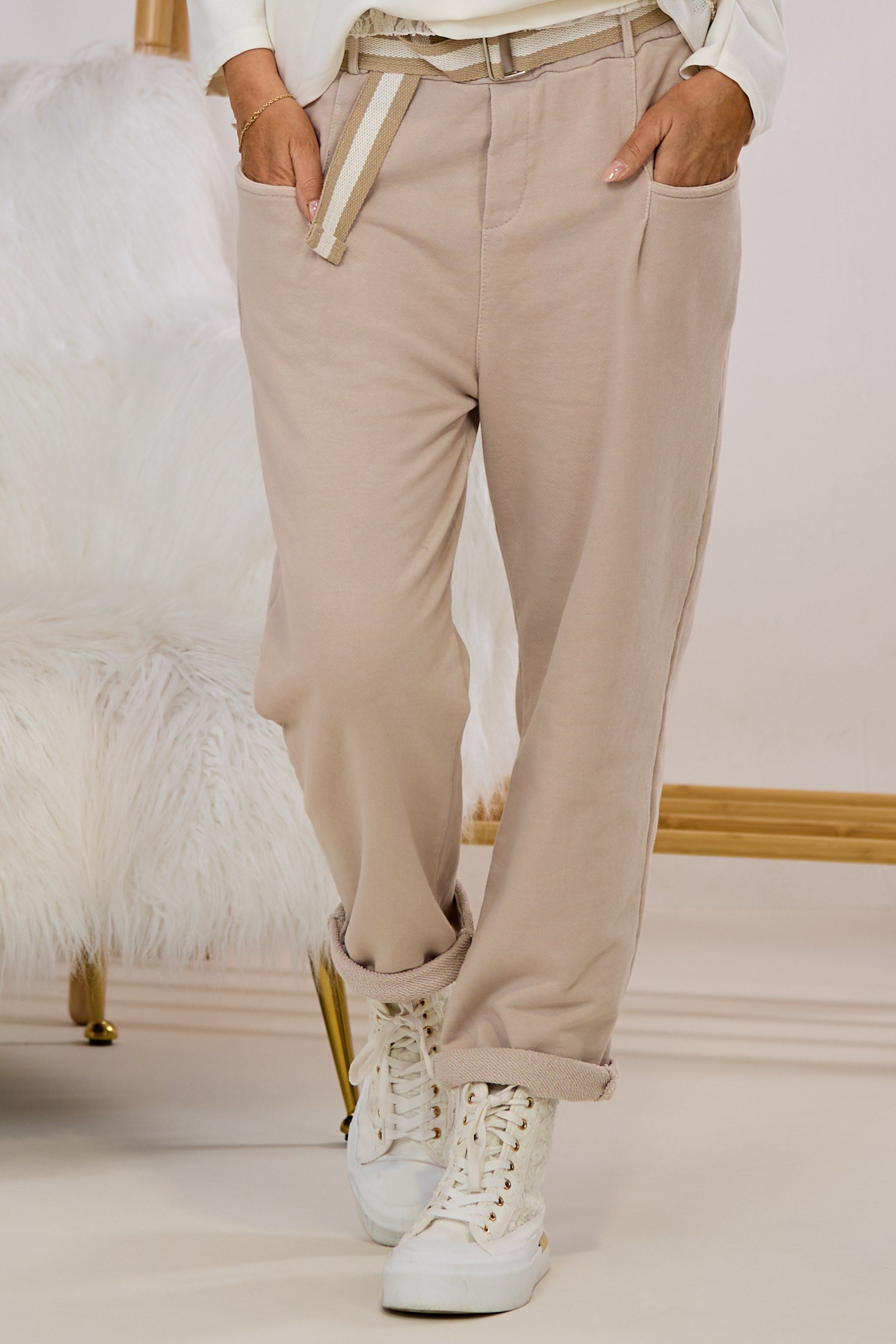 Joggpants mit Gürtel, beige