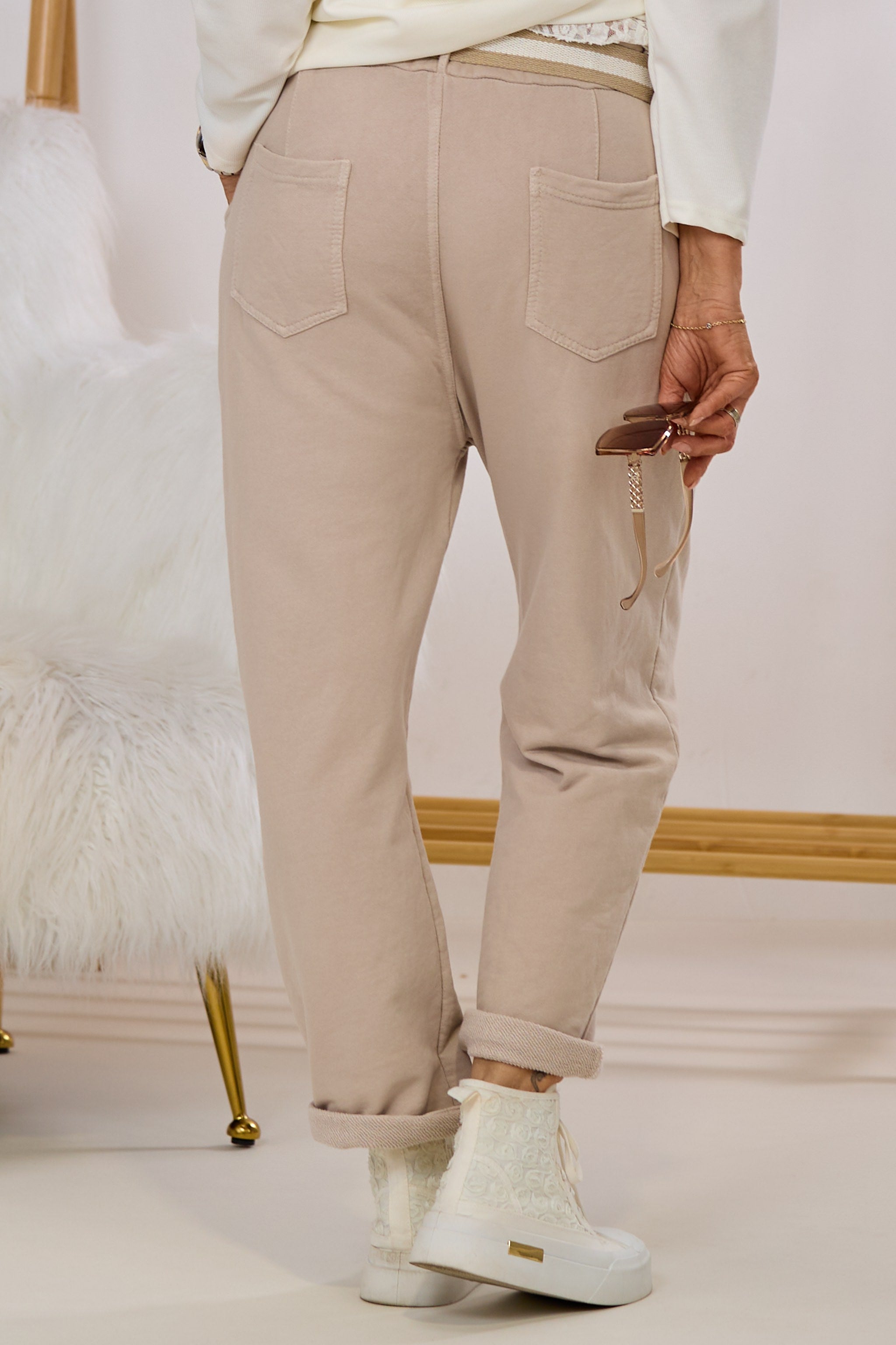 Joggpants mit Gürtel, beige