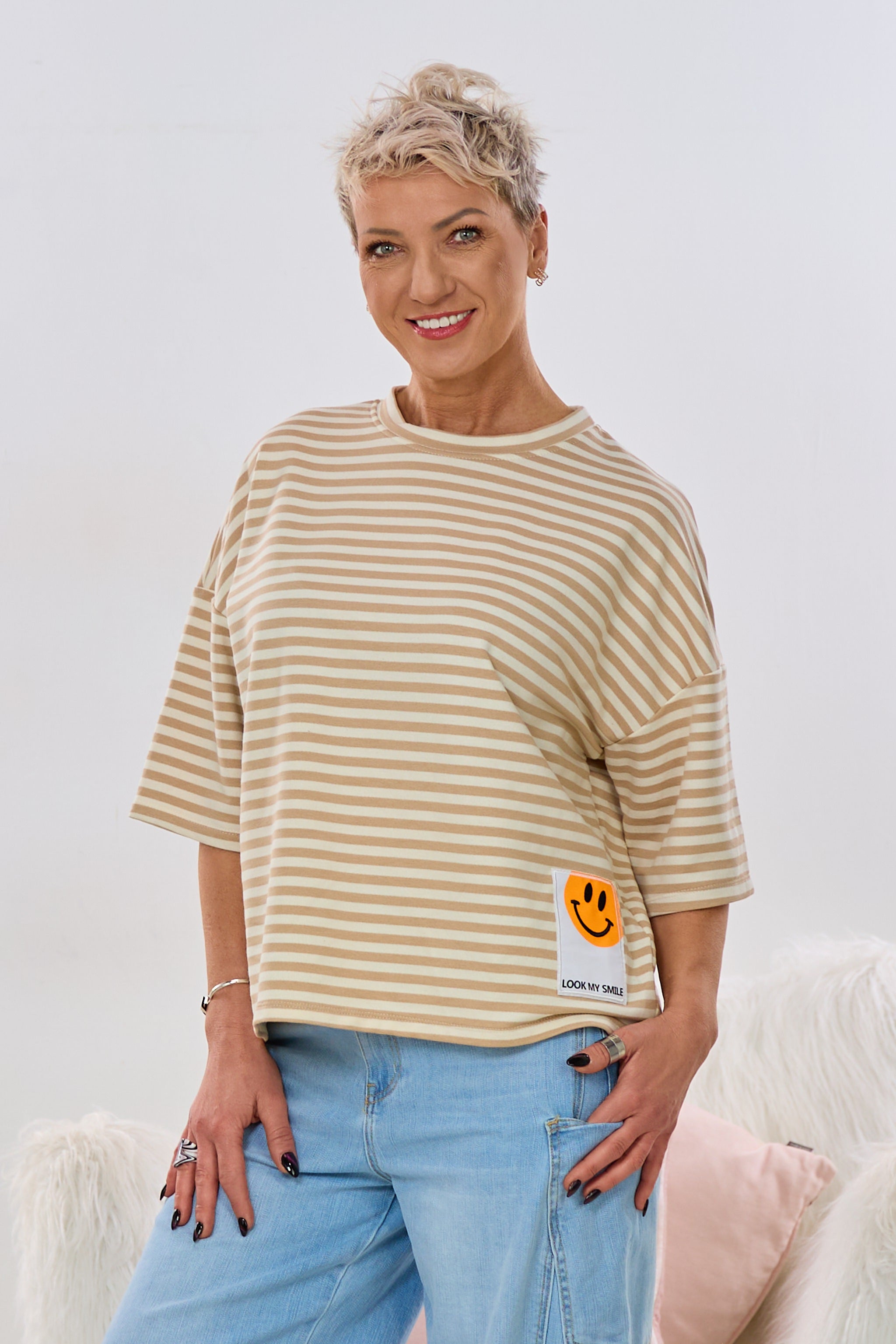 kurzarm Sweaty LOOK MY SMILE, taupe-beige