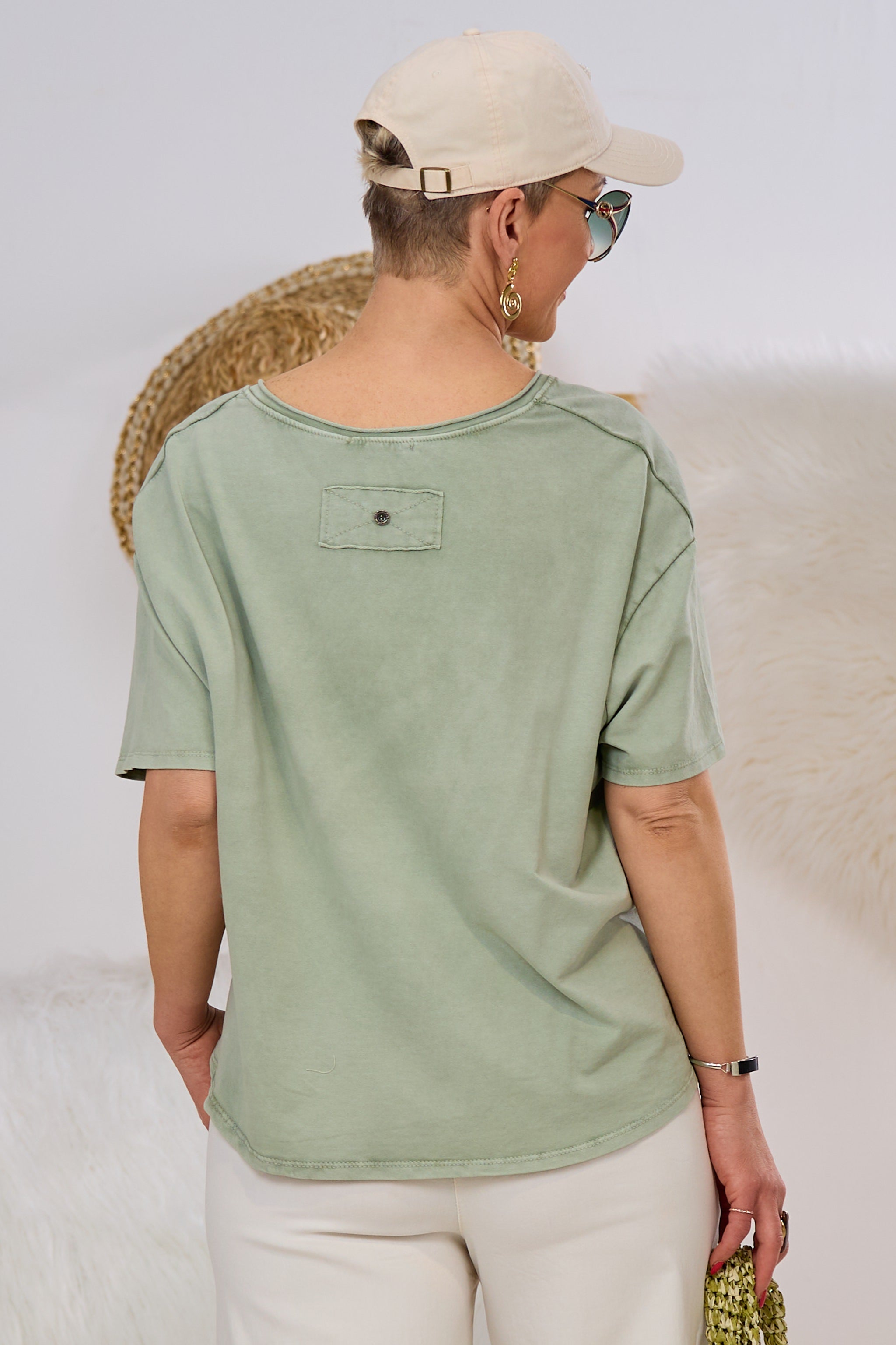 T-Shirt mit gerafftem Vorderteil, khaki