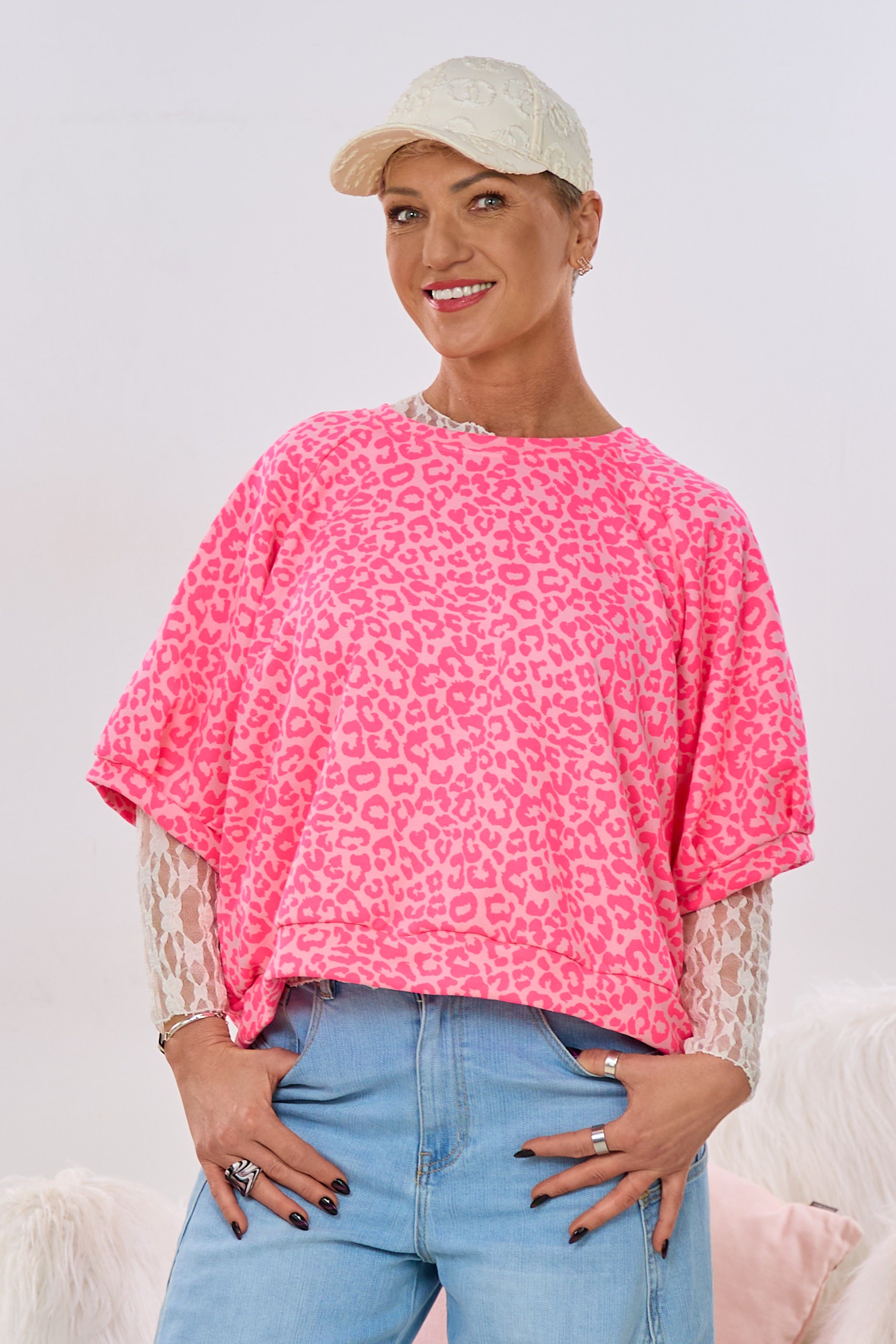 Kurzarm Sweaty mit Raglanärmeln, rosa-neon pink