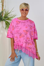 Asymmetrisches Kurzarm Sweaty, pink-geblümt