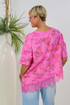 Asymmetrisches Kurzarm Sweaty, pink-geblümt