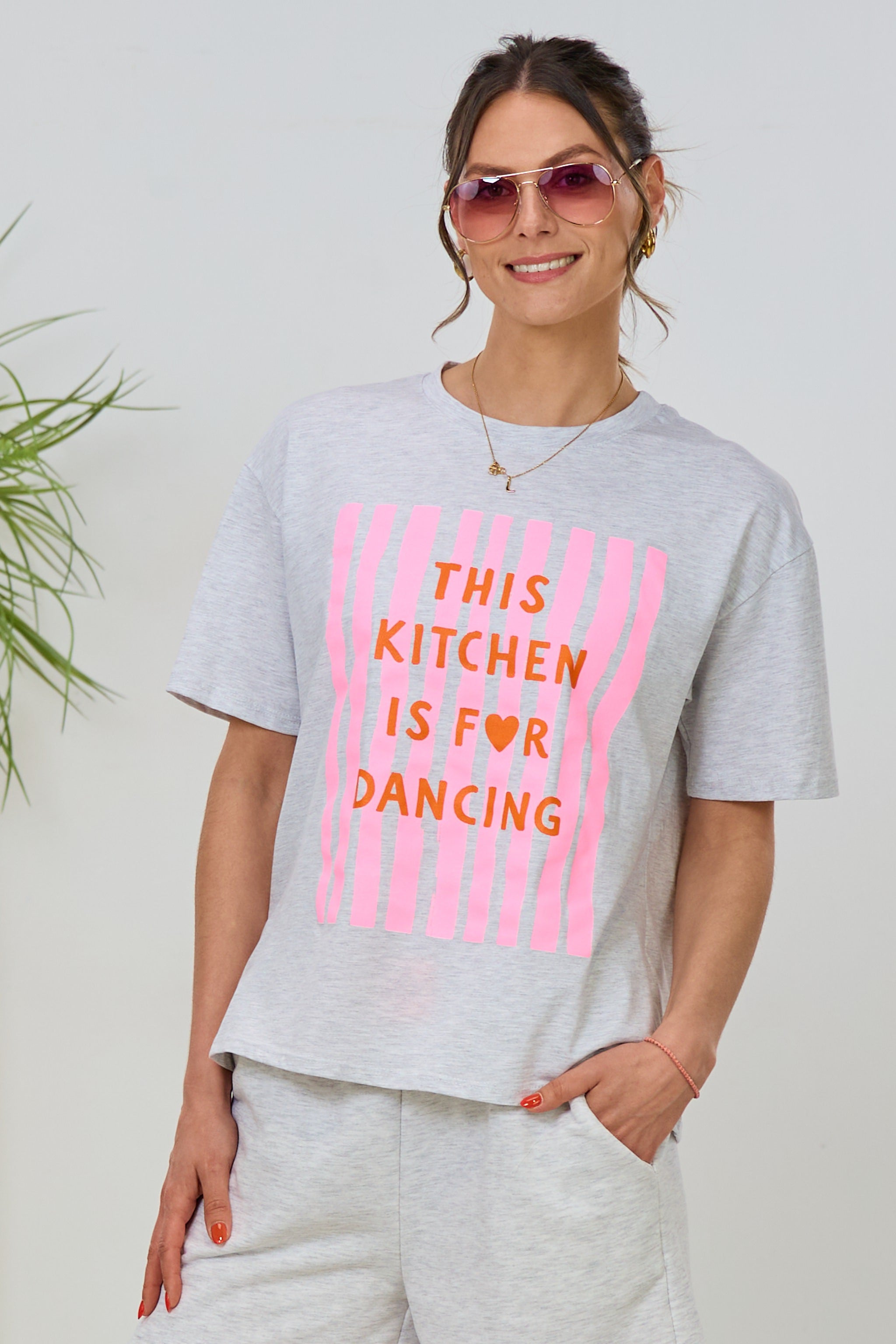 T-Shirt "Kitchen", hellgrau-rosa