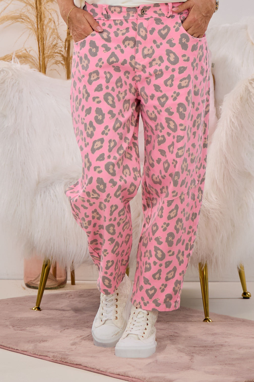Jeans im Balloon-Style, rosa-leo