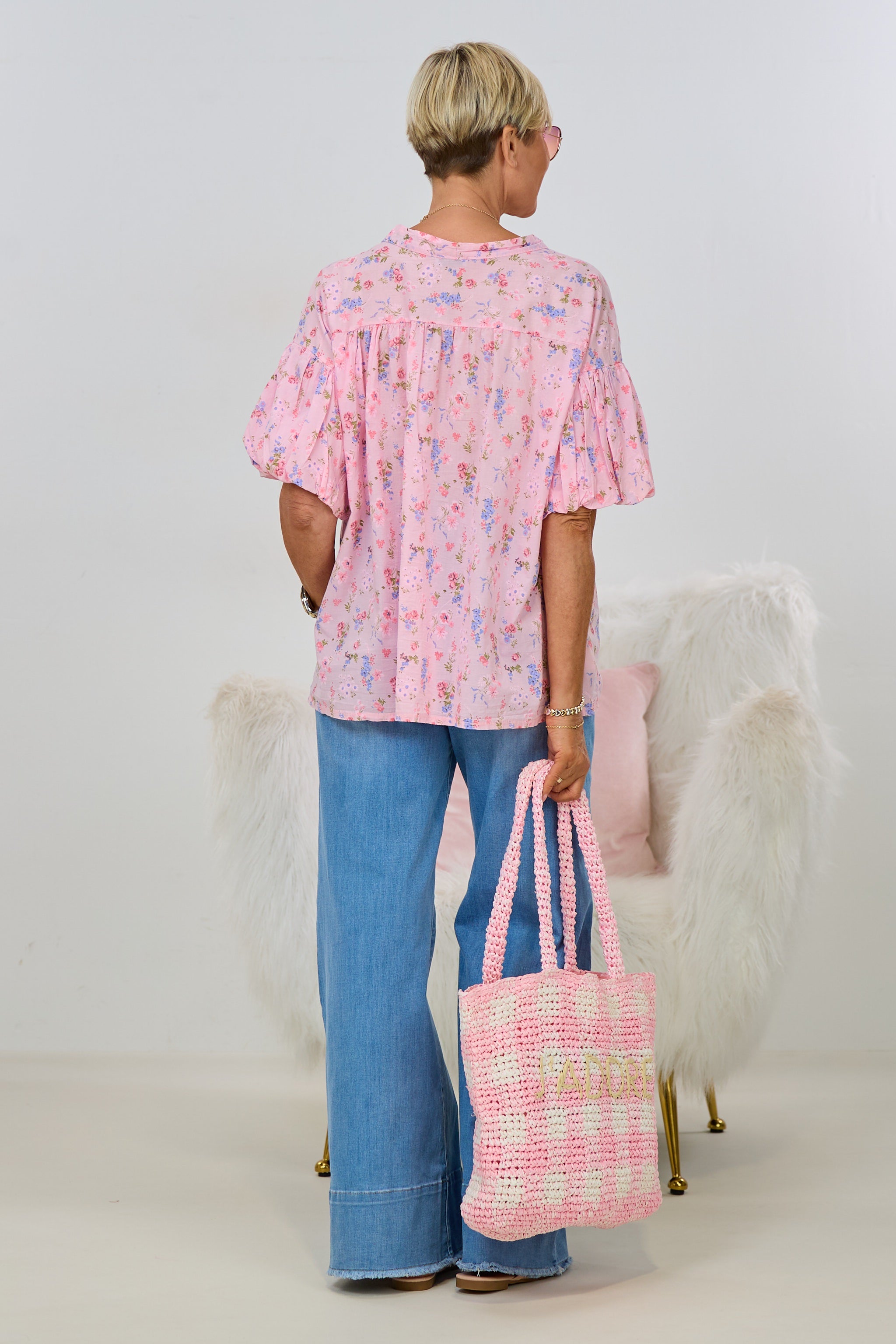 Bluse mit "Puff-Ärmeln", rosa-geblümt