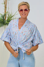 Bluse mit "Puff-Ärmeln", hellblau-geblümt