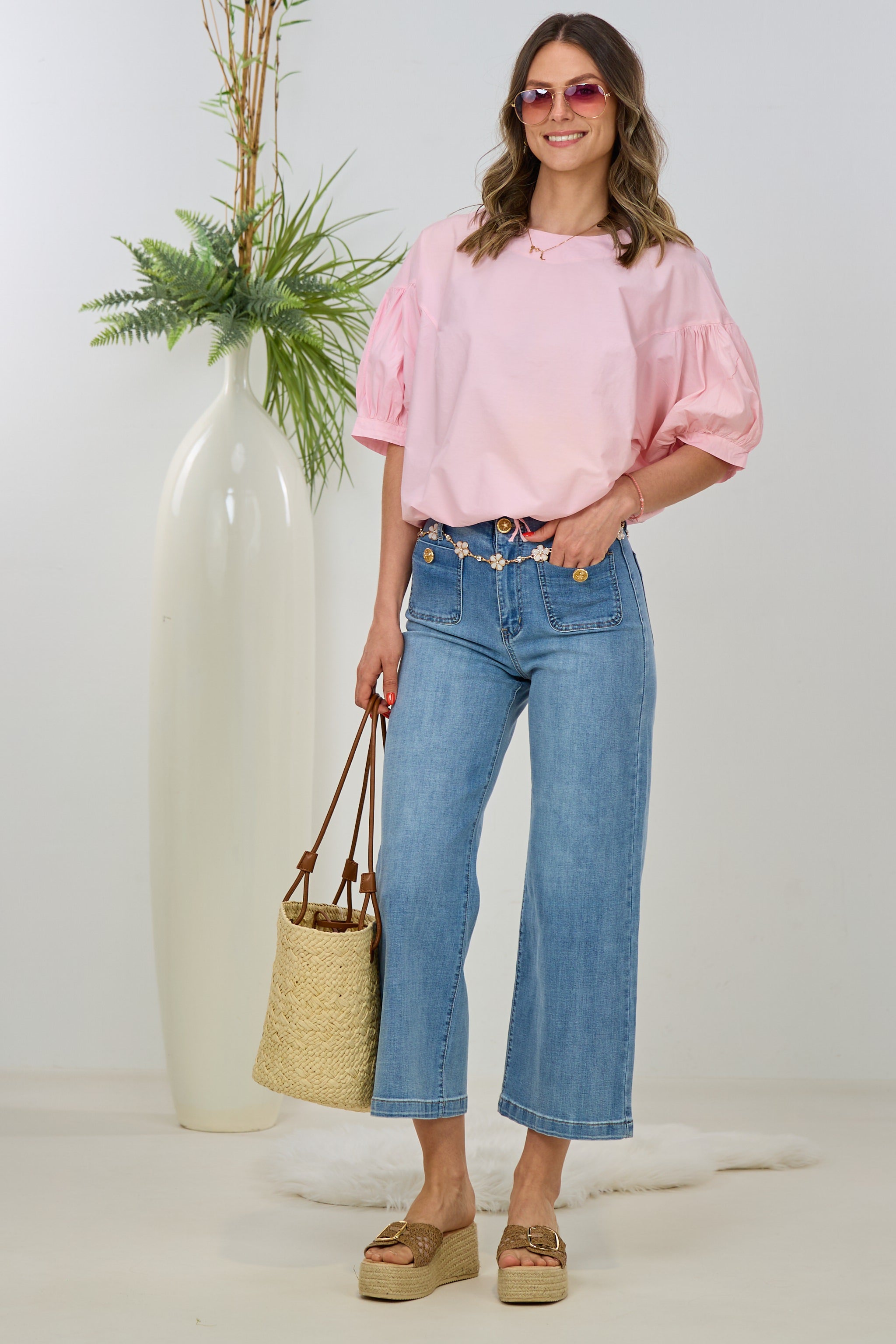 Bluse mit Balloon-Ärmeln, rosa