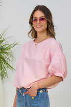 Bluse mit Balloon-Ärmeln, rosa