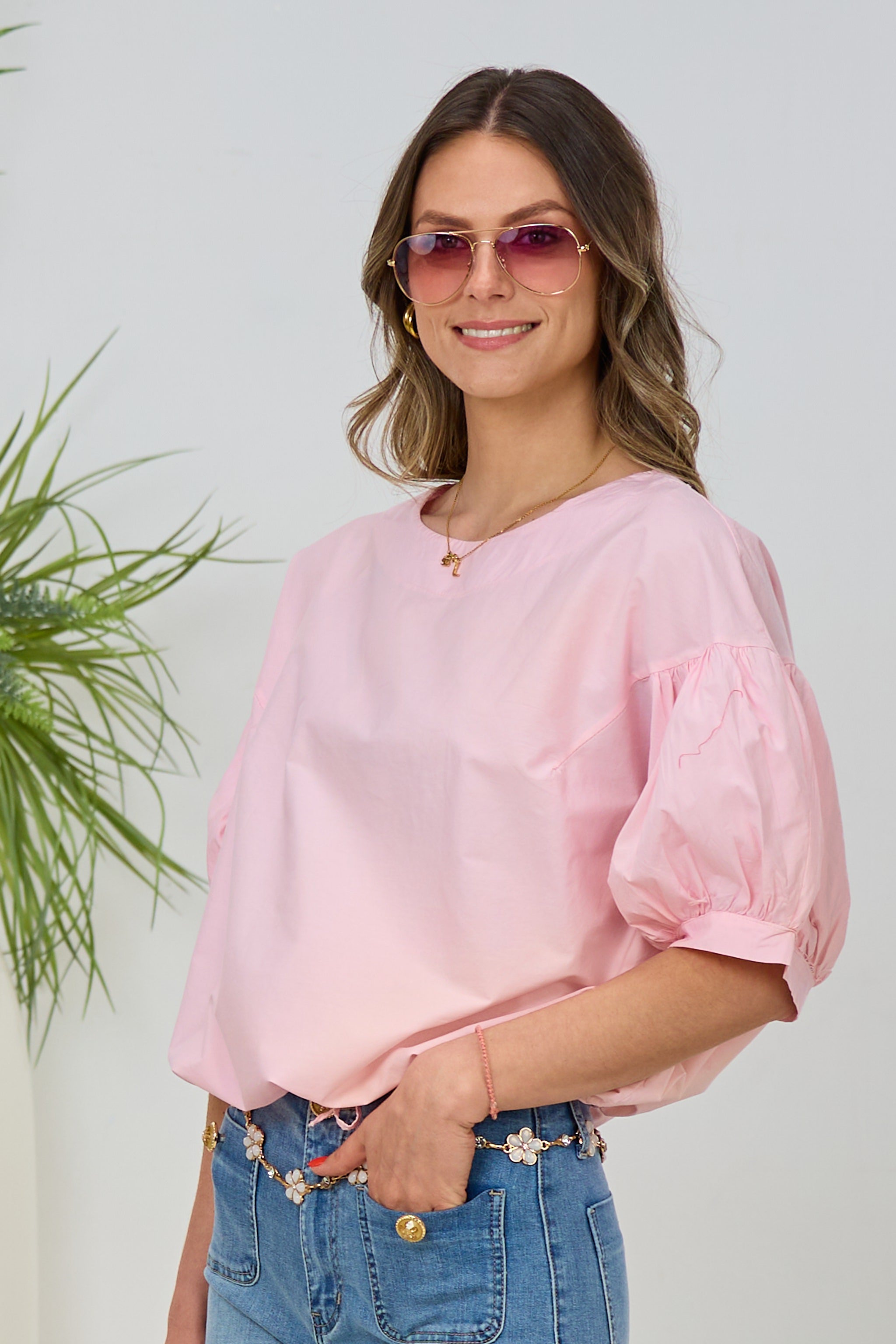 Bluse mit Balloon-Ärmeln, rosa