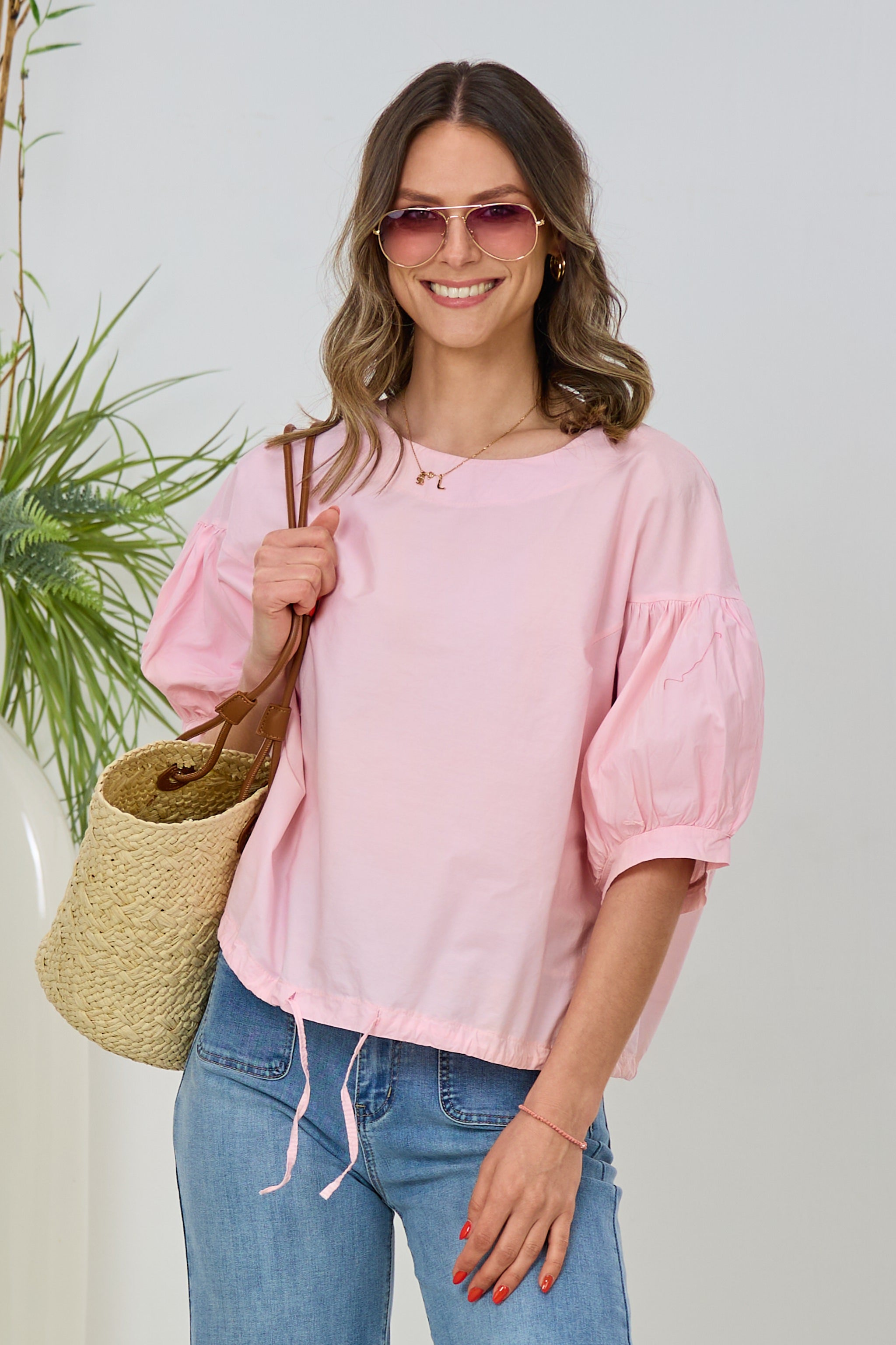 Bluse mit Balloon-Ärmeln, rosa