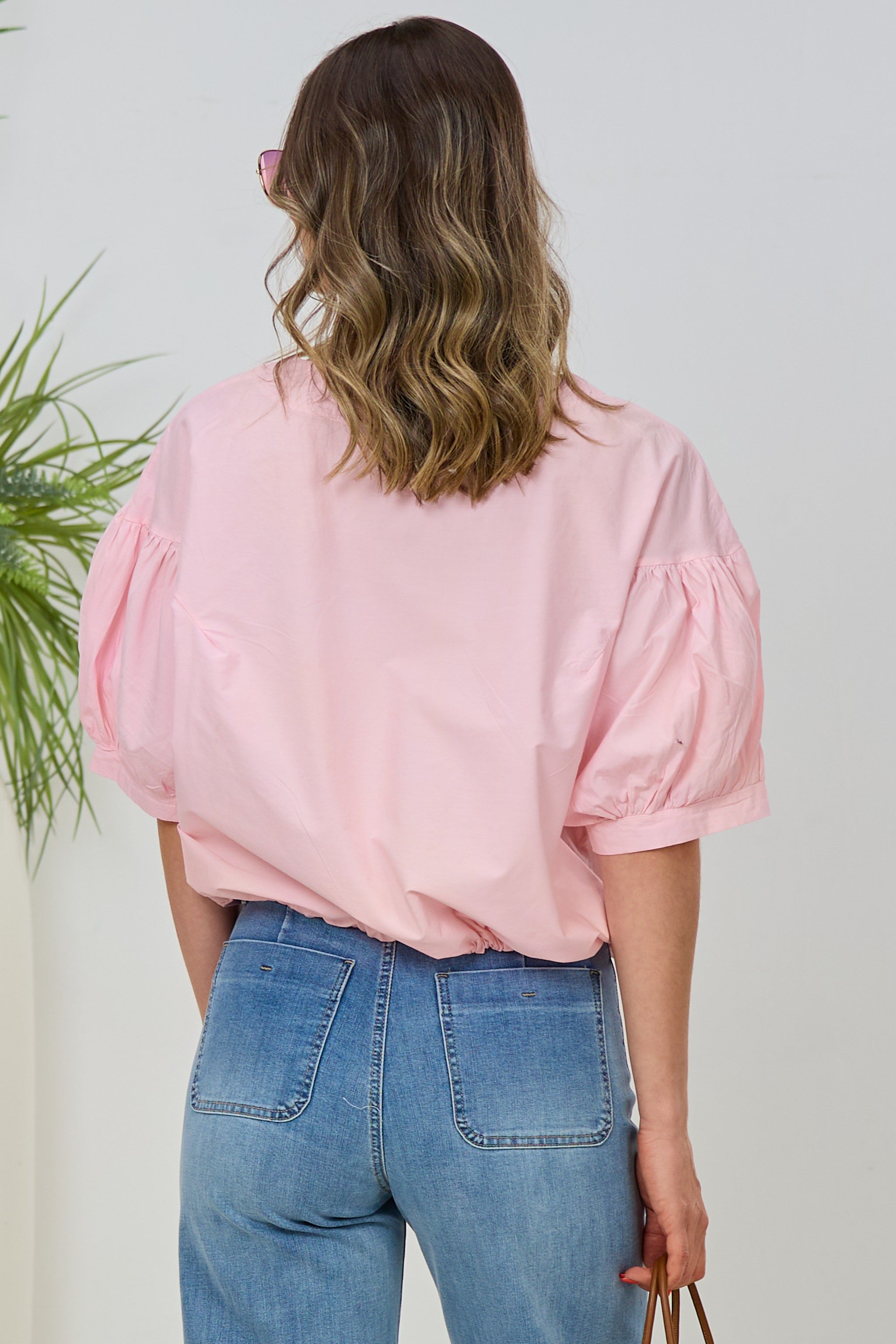 Bluse mit Balloon-Ärmeln, rosa