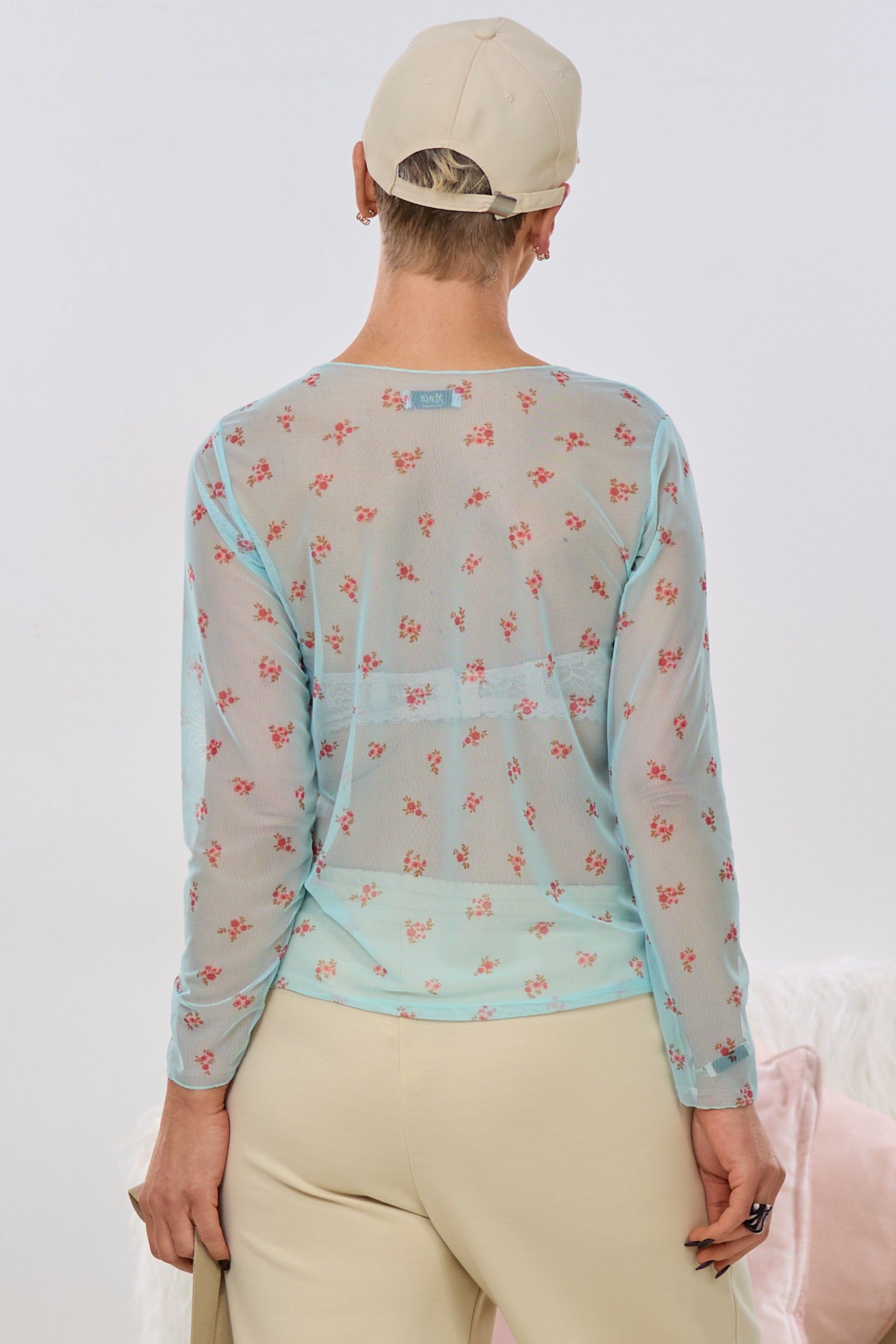 Feines Netzshirt mit Blümchen, mint