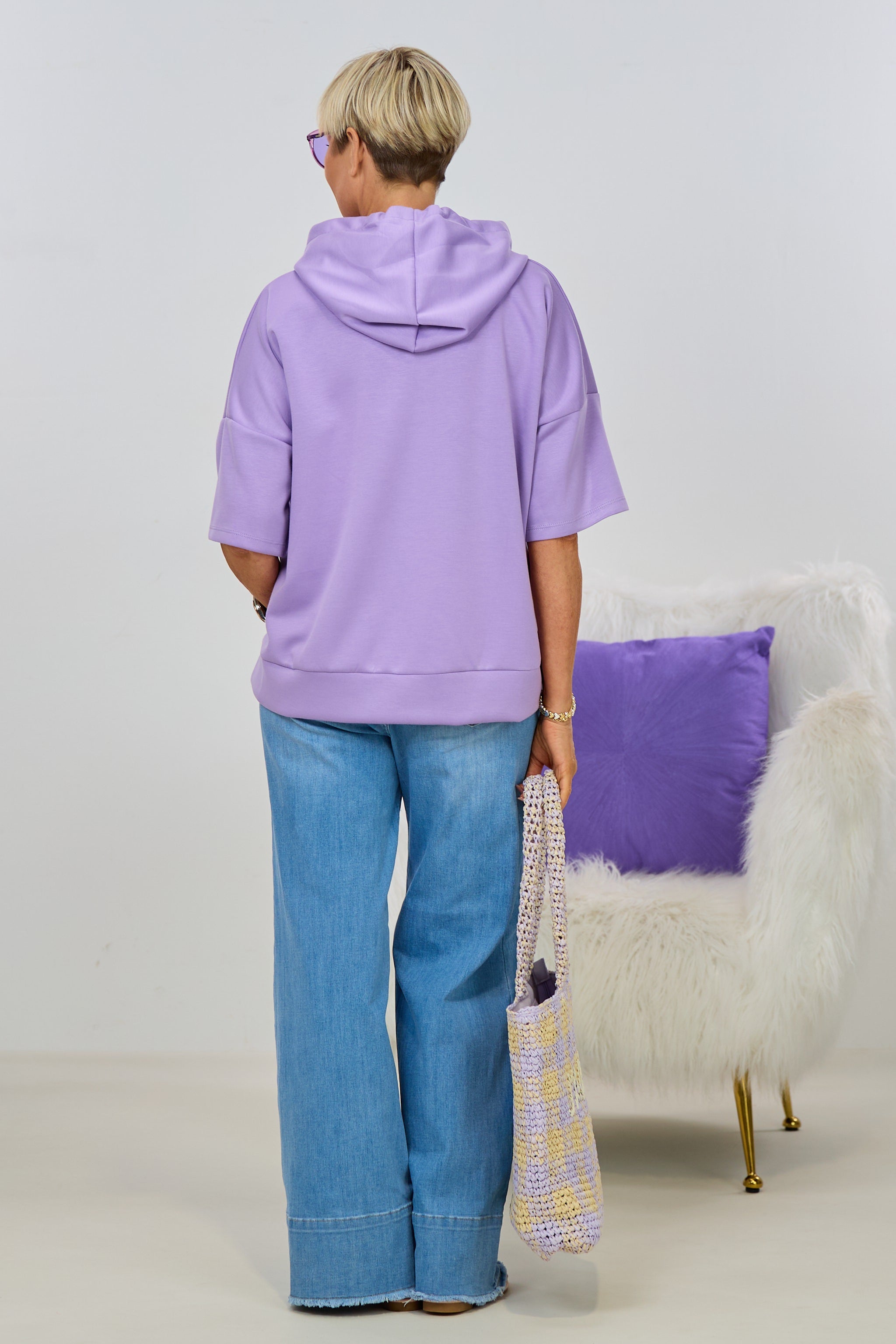 Cozy Kurzarm Hoodie, flieder-pink