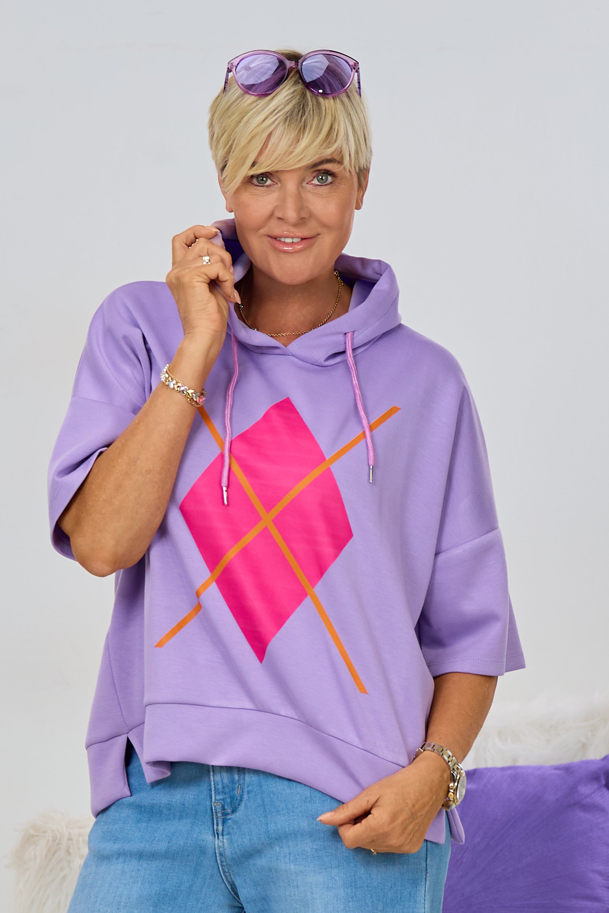 Cozy Kurzarm Hoodie, flieder-pink