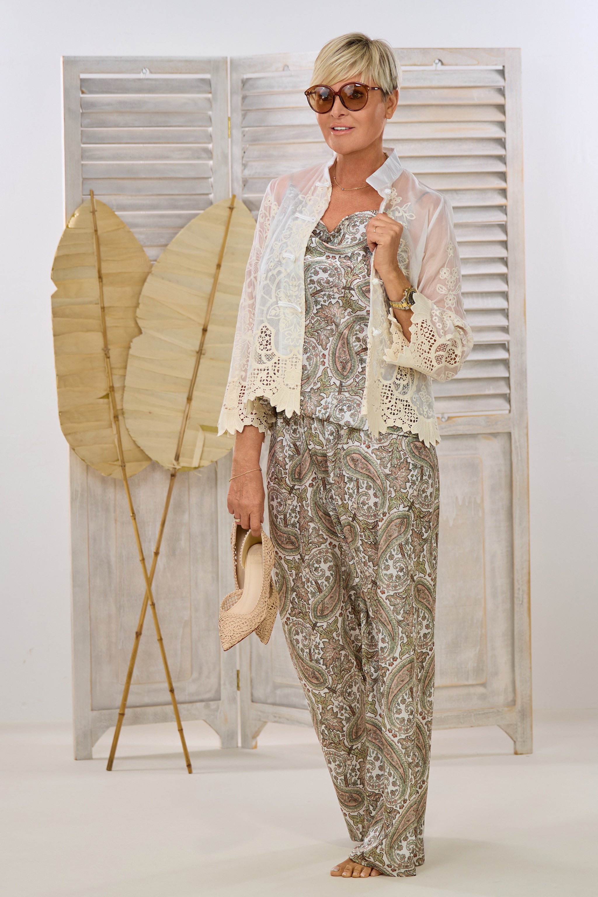 leichte Hose mit Paisley-Muster, khaki-ecru