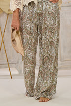 leichte Hose mit Paisley-Muster, khaki-ecru