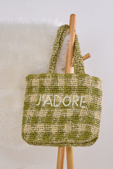 Straw shoulder bag, khaki-beige