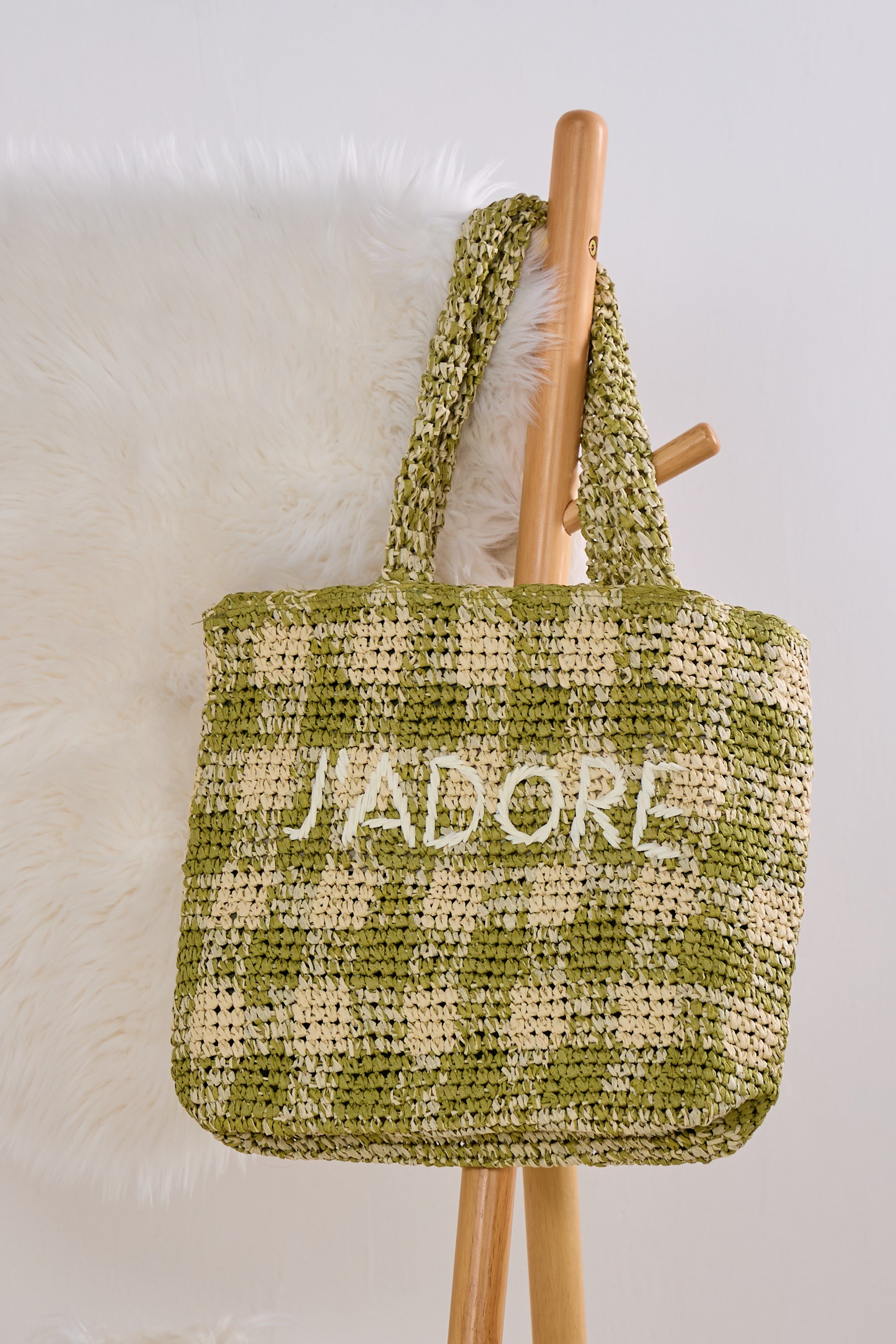 Umhängetasche aus Bast, khaki-beige