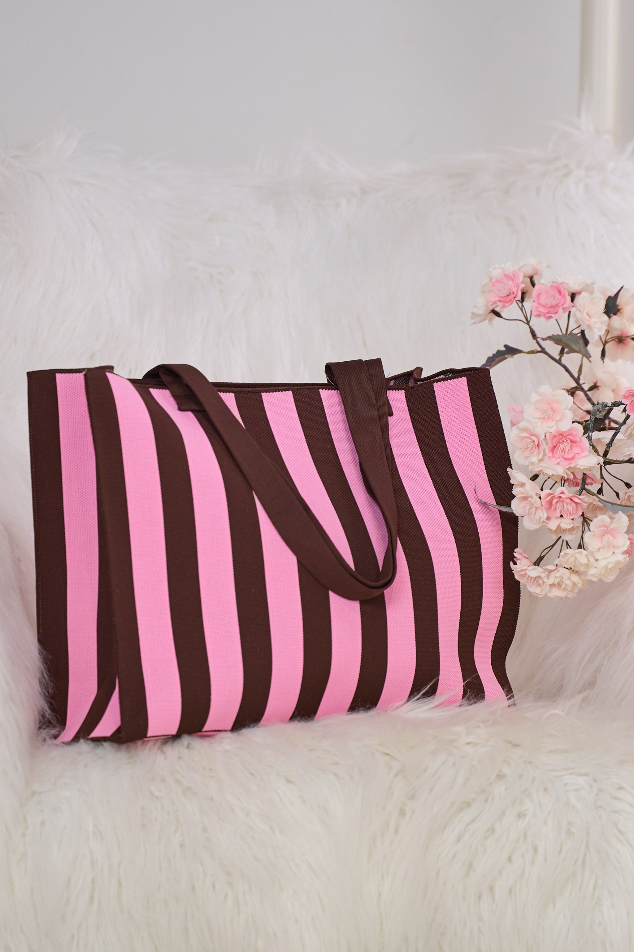 Weicher Shopper, rosa-braun-gestreift