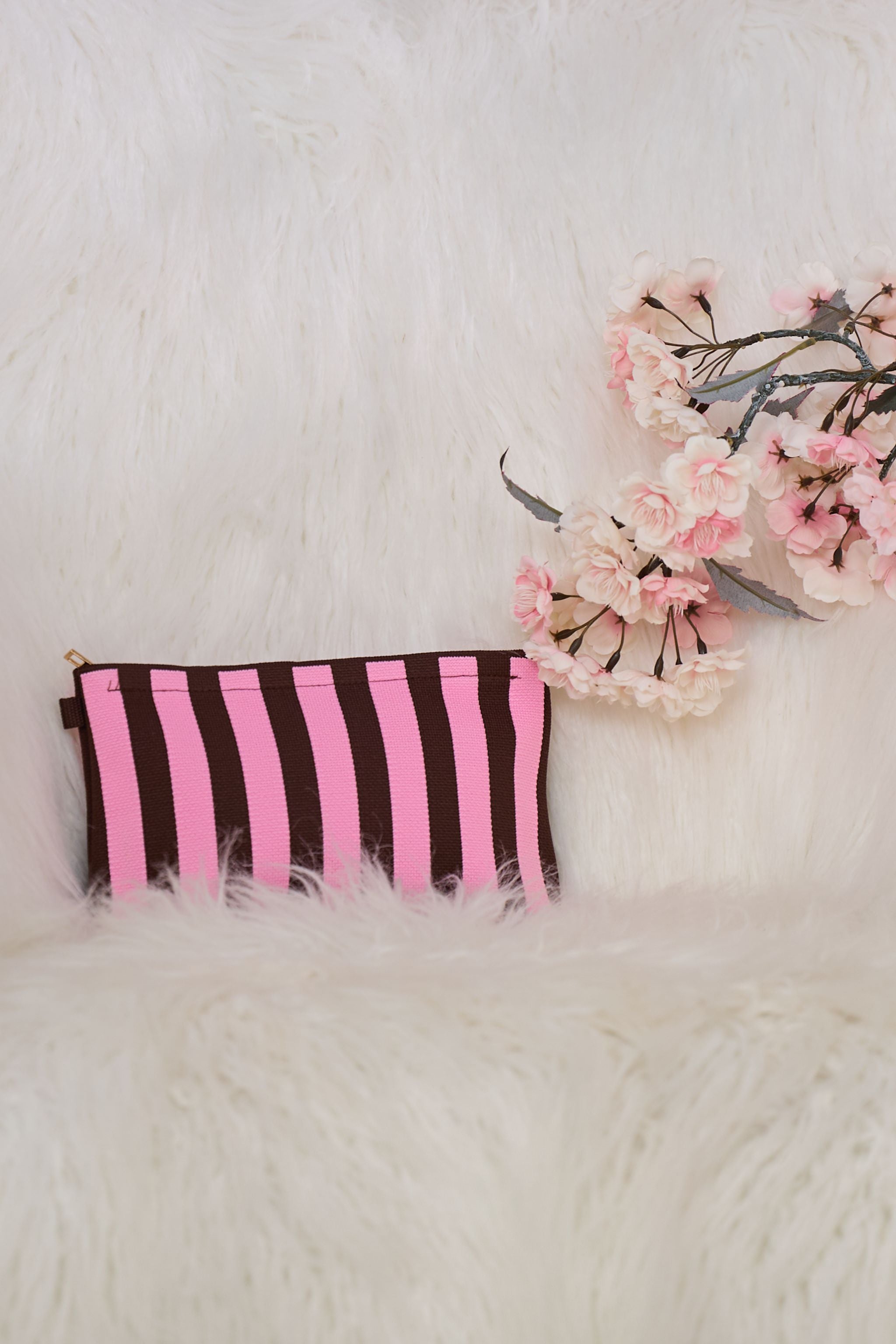 weiche Kosmetiktasche, rosa-braun-gestreift