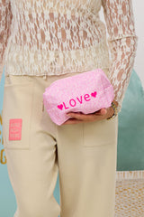 LOVE cosmetic bag, leopard print, rose, pink