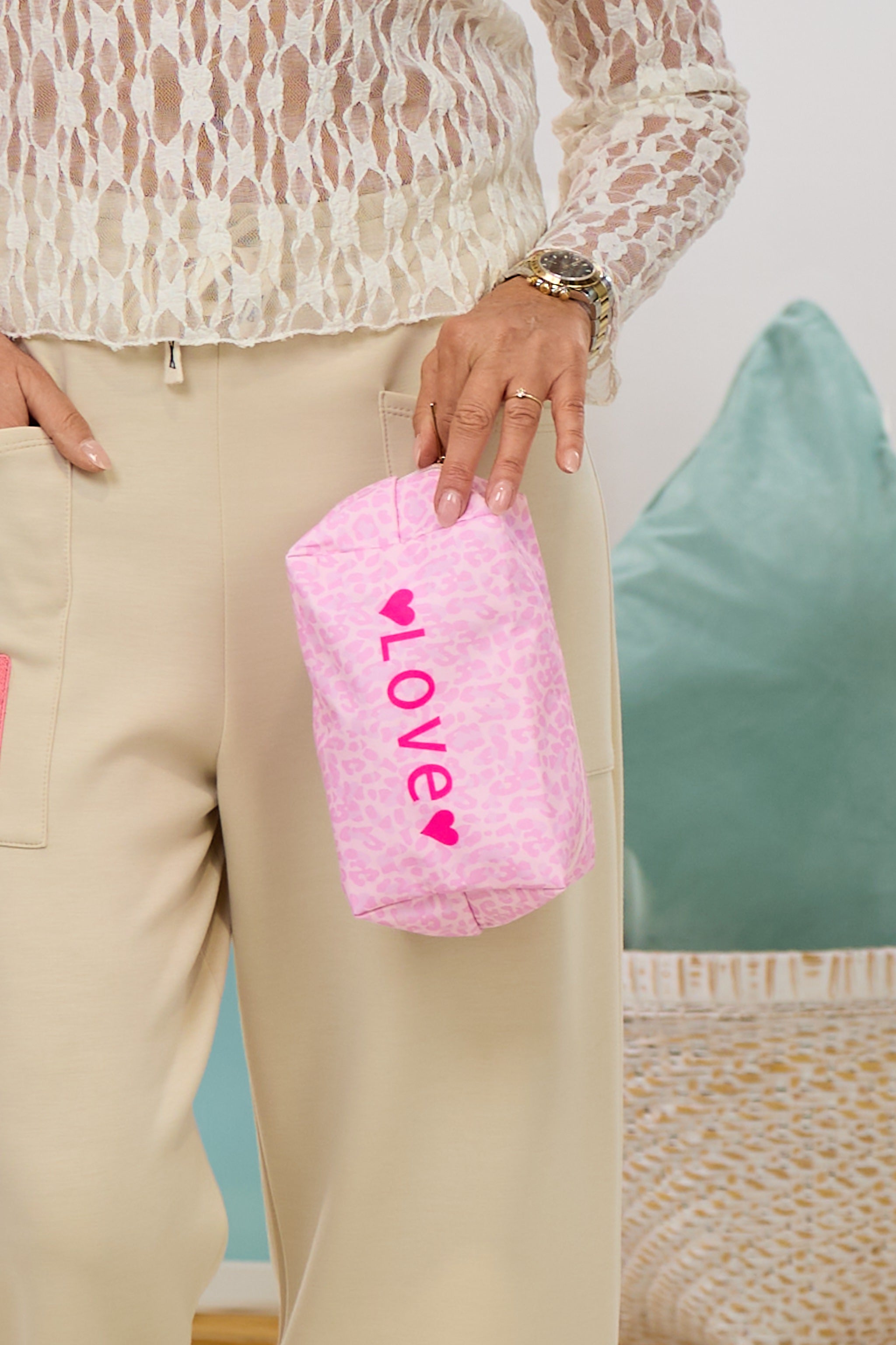 Kosmetiktasche LOVE, leo-rosa-pink