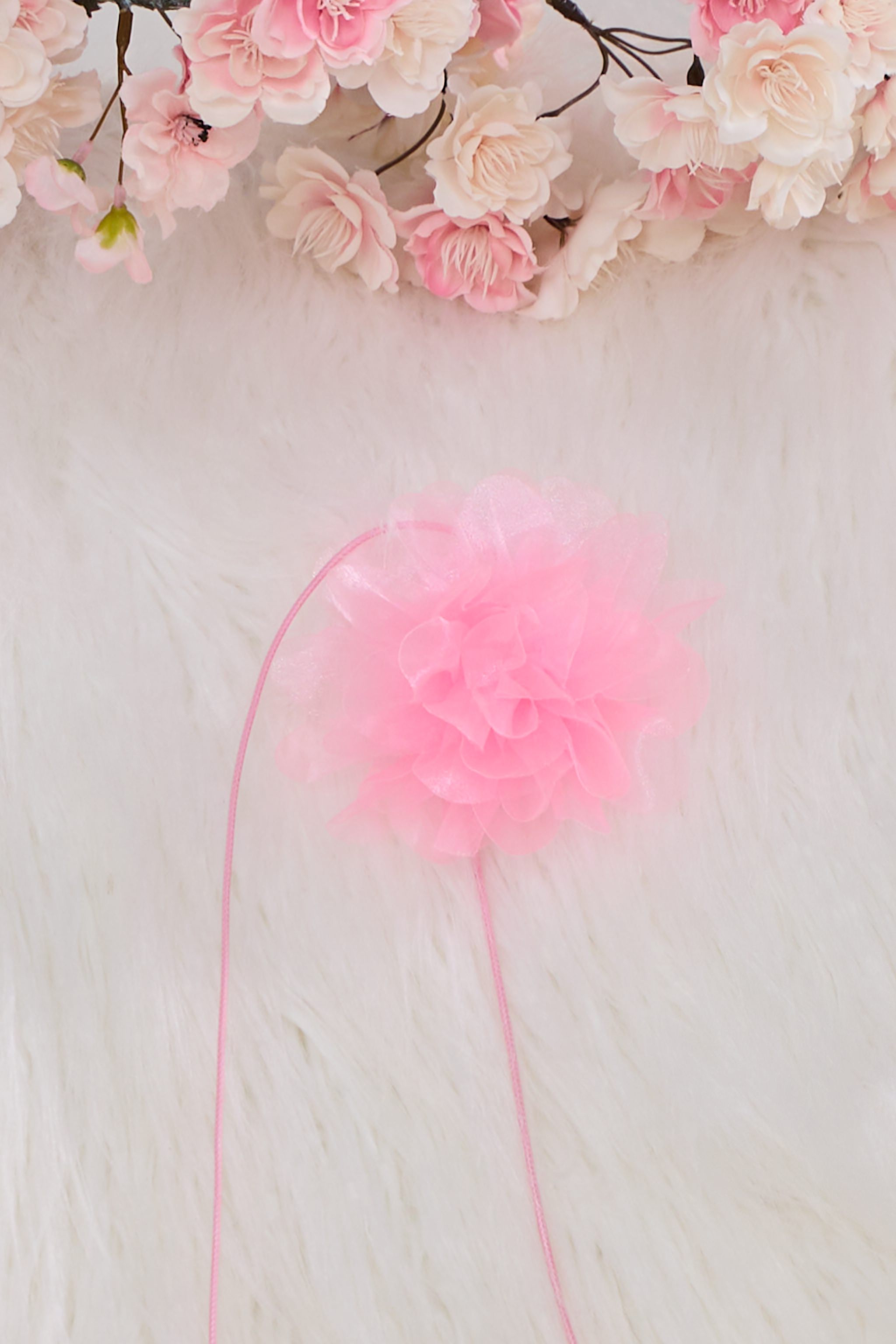 Tüllblüte mit Kordel, candyrosa