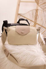 Kleine zylindrische Umhängetasche, beige