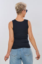 Geripptes Top mit Emblem, schwarz