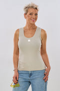 Geripptes Top mit Emblem, beige