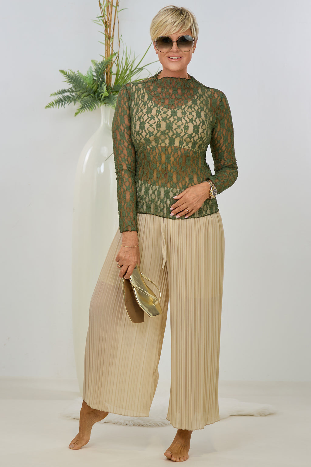 Spitzen-Langarmshirt, khaki