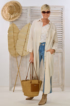 langes Hemdblusenkleid mit seitlichen Taschen, beige