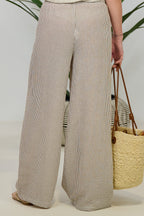 gestreifte Sommerhose, taupe-weiß